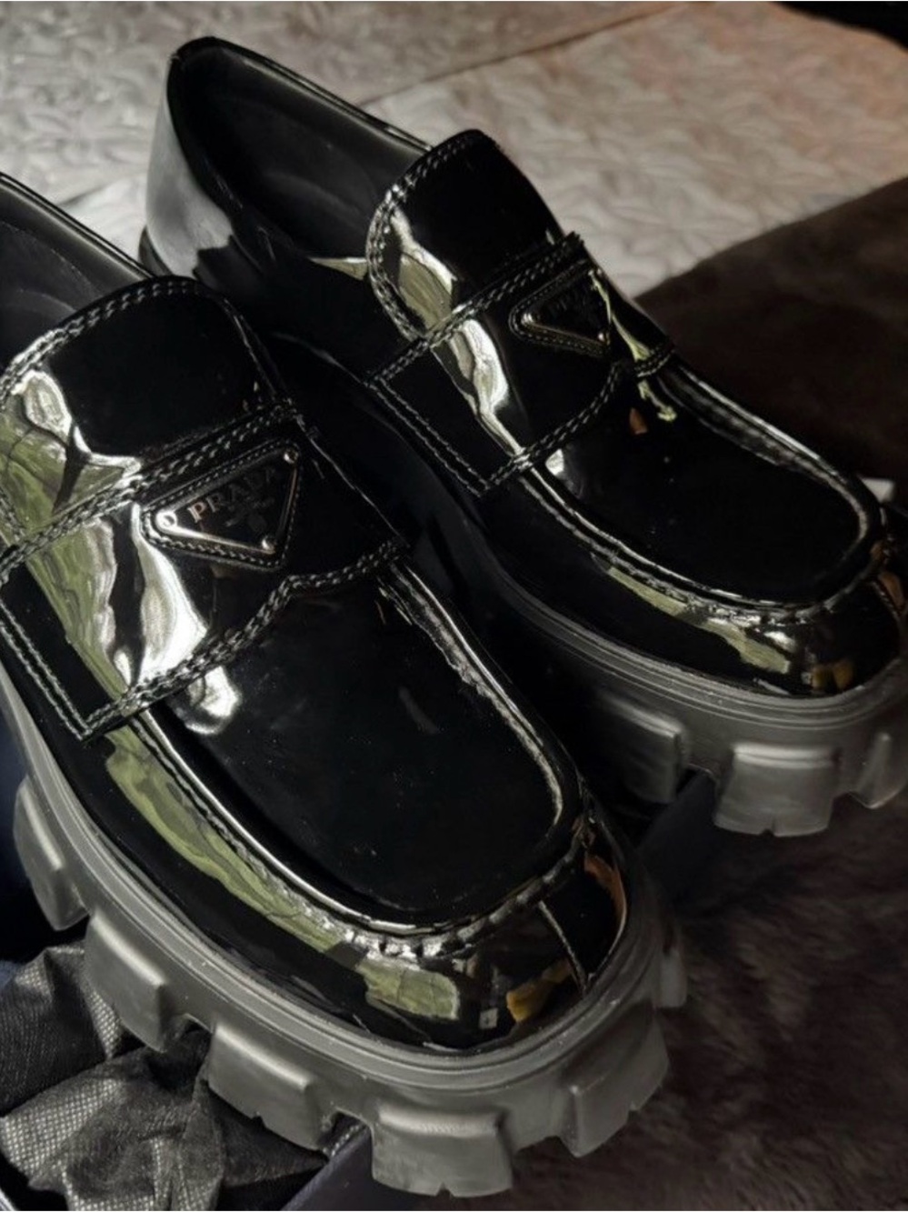 Prada Black Monolith brushed leather loafers